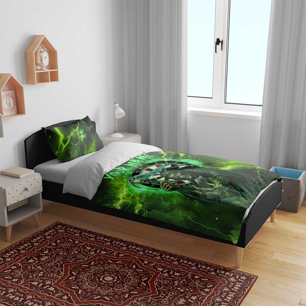 Grim Reaper and Dartboard Darts Bedding Set with Green Lightning Background and Custom Team Name - Wonder Print Shop