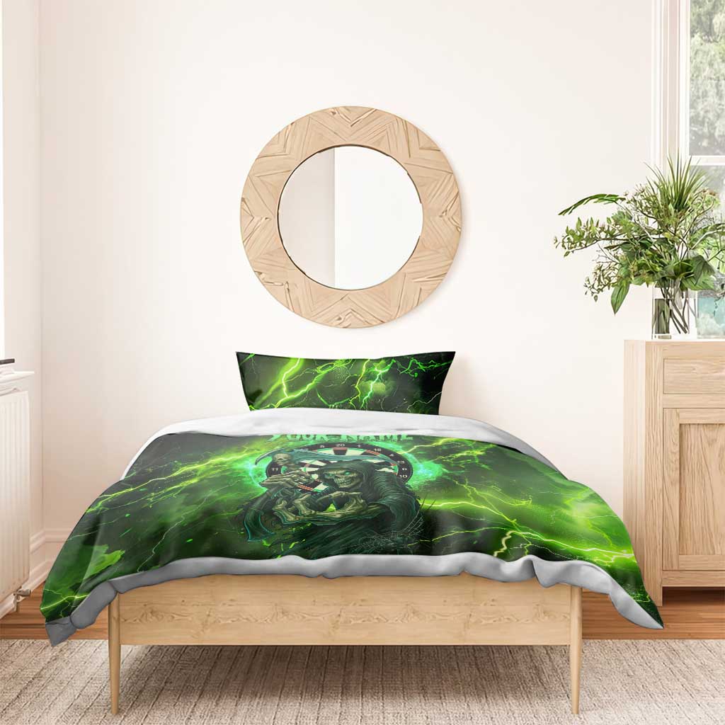 Grim Reaper and Dartboard Darts Bedding Set with Green Lightning Background and Custom Team Name - Wonder Print Shop