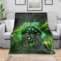 Grim Reaper and Dartboard Darts Blanket with Green Lightning Background and Custom Team Name - Wonder Print Shop