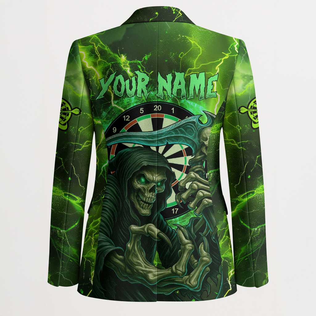 Grim Reaper and Dartboard Darts Blazer with Green Lightning Background and Custom Team Name - Wonder Print Shop