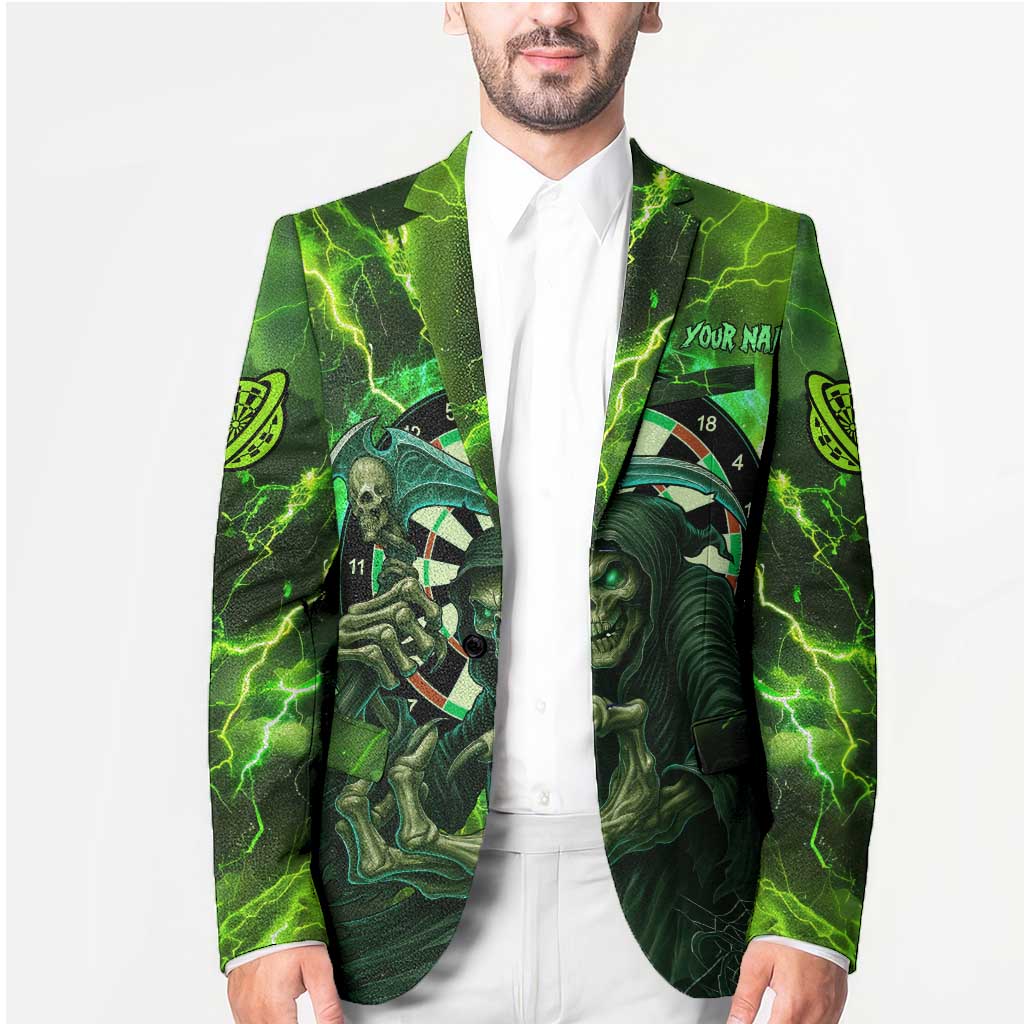 Grim Reaper and Dartboard Darts Blazer with Green Lightning Background and Custom Team Name - Wonder Print Shop