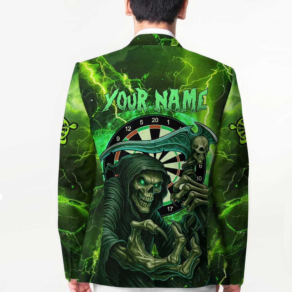 Grim Reaper and Dartboard Darts Blazer with Green Lightning Background and Custom Team Name - Wonder Print Shop