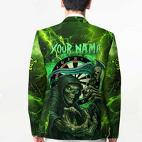 Grim Reaper and Dartboard Darts Blazer with Green Lightning Background and Custom Team Name - Wonder Print Shop