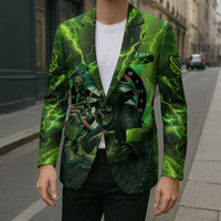 Grim Reaper and Dartboard Darts Blazer with Green Lightning Background and Custom Team Name - Wonder Print Shop