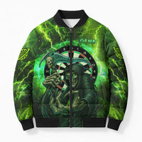 Grim Reaper and Dartboard Darts Bomber Puffer Jacket with Green Lightning Background and Custom Team Name - Wonder Print Shop