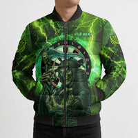 Grim Reaper and Dartboard Darts Bomber Puffer Jacket with Green Lightning Background and Custom Team Name - Wonder Print Shop