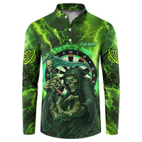 Grim Reaper and Dartboard Darts Button Sweatshirt with Green Lightning Background and Custom Team Name - Wonder Print Shop