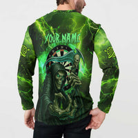 Grim Reaper and Dartboard Darts Button Sweatshirt with Green Lightning Background and Custom Team Name - Wonder Print Shop