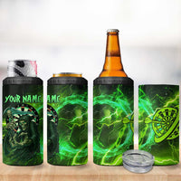 Grim Reaper and Dartboard Darts 4 in 1 Can Cooler Tumbler with Green Lightning Background and Custom Team Name - Wonder Print Shop
