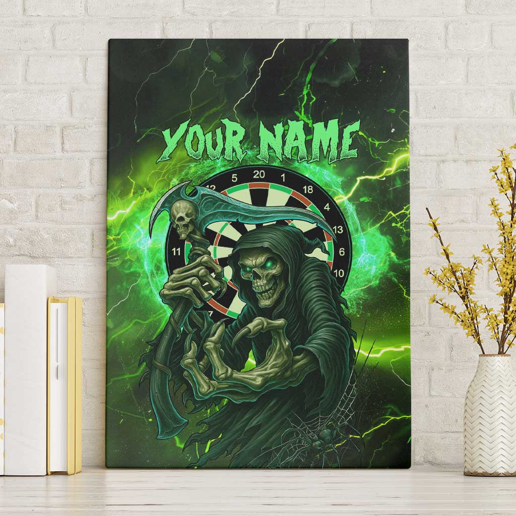Grim Reaper and Dartboard Darts Canvas Wall Art with Green Lightning Background and Custom Team Name - Wonder Print Shop