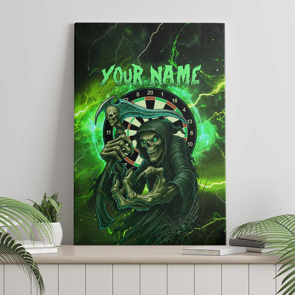 Grim Reaper and Dartboard Darts Canvas Wall Art with Green Lightning Background and Custom Team Name - Wonder Print Shop