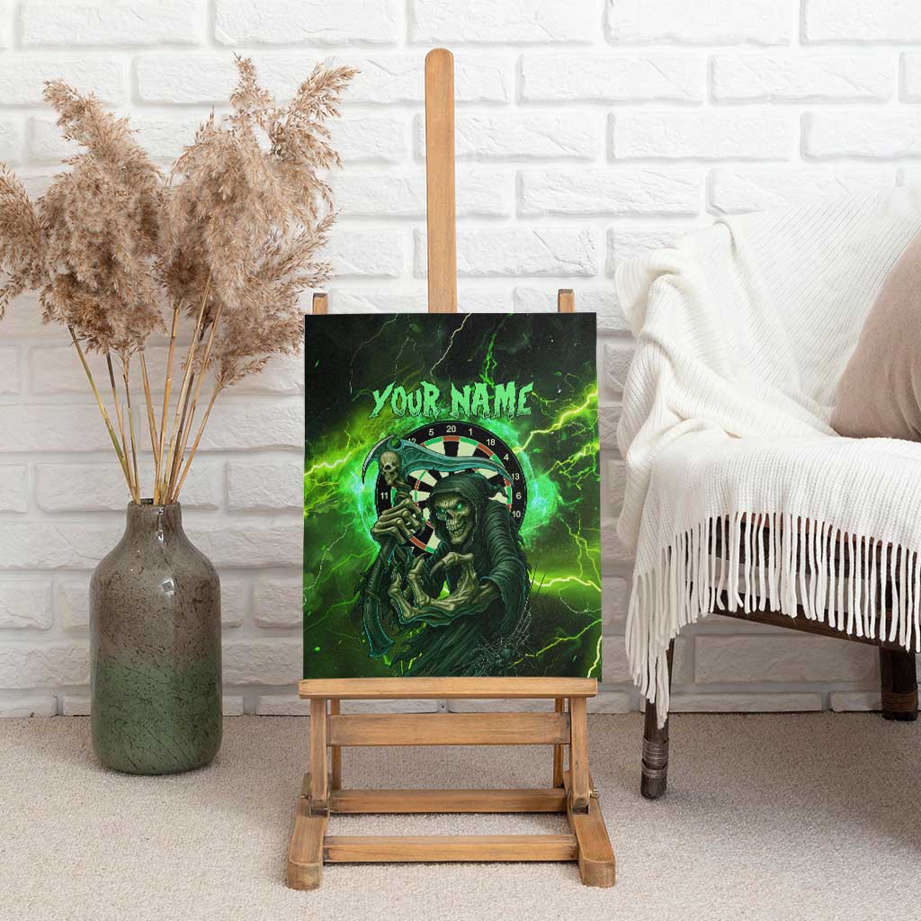 Grim Reaper and Dartboard Darts Canvas Wall Art with Green Lightning Background and Custom Team Name - Wonder Print Shop