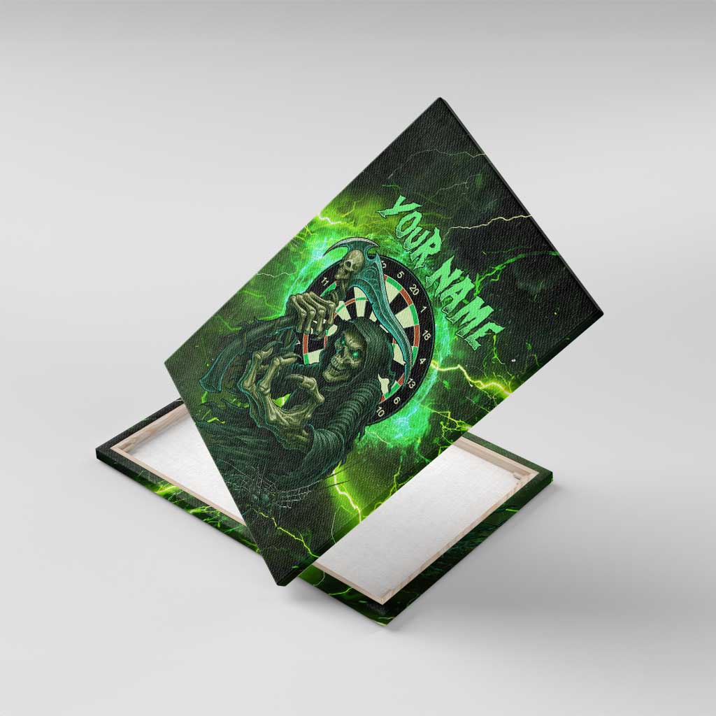 Grim Reaper and Dartboard Darts Canvas Wall Art with Green Lightning Background and Custom Team Name - Wonder Print Shop