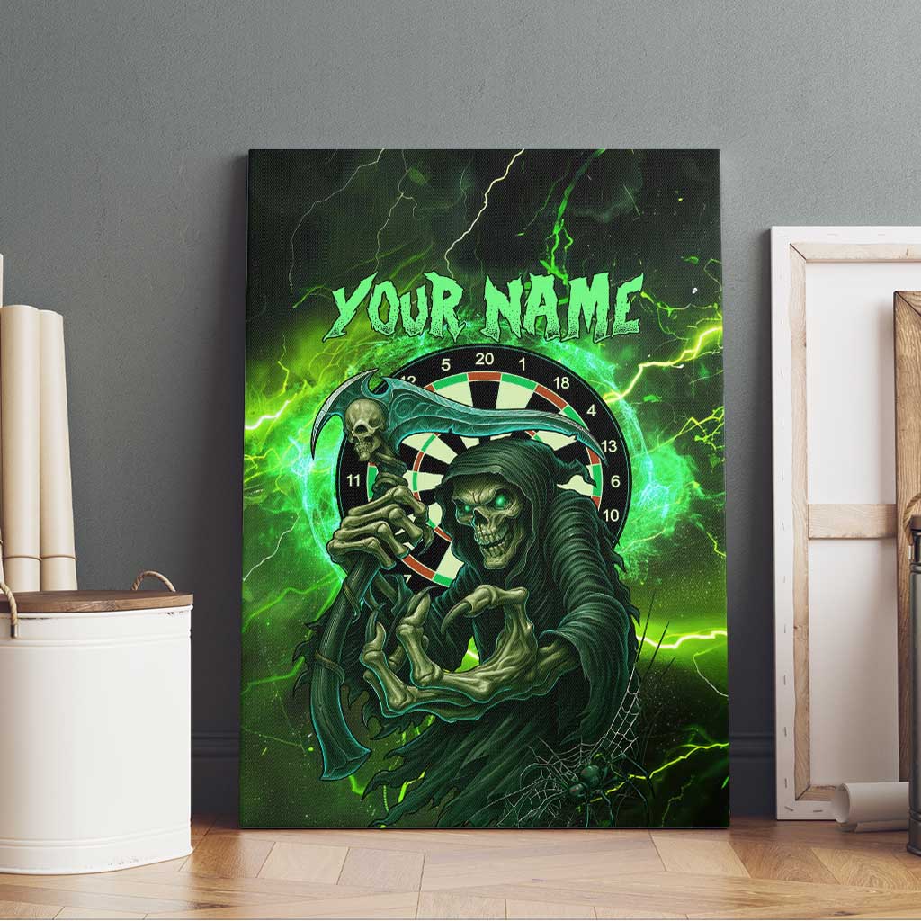 Grim Reaper and Dartboard Darts Canvas Wall Art with Green Lightning Background and Custom Team Name - Wonder Print Shop