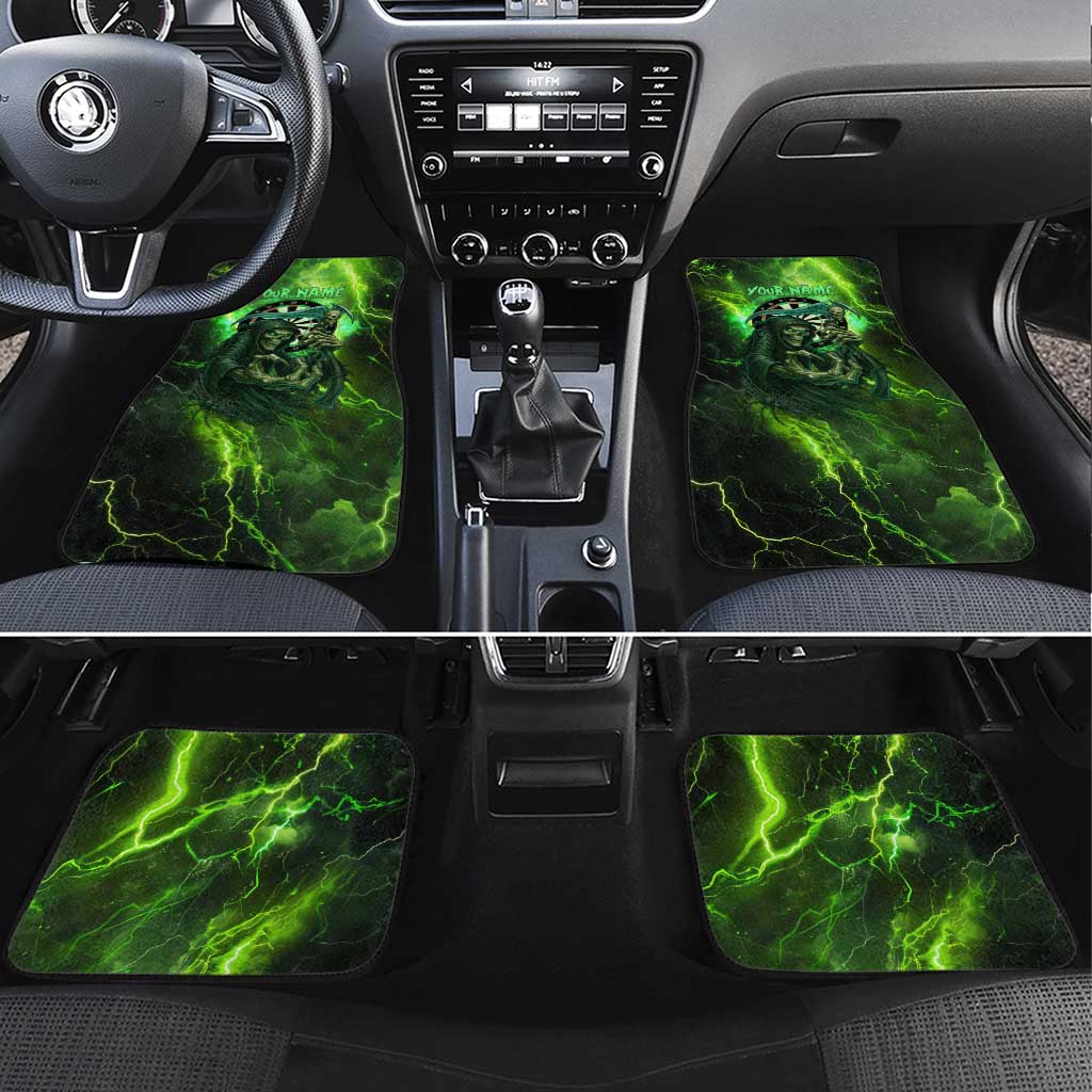 Grim Reaper and Dartboard Darts Car Mats with Green Lightning Background and Custom Team Name - Wonder Print Shop