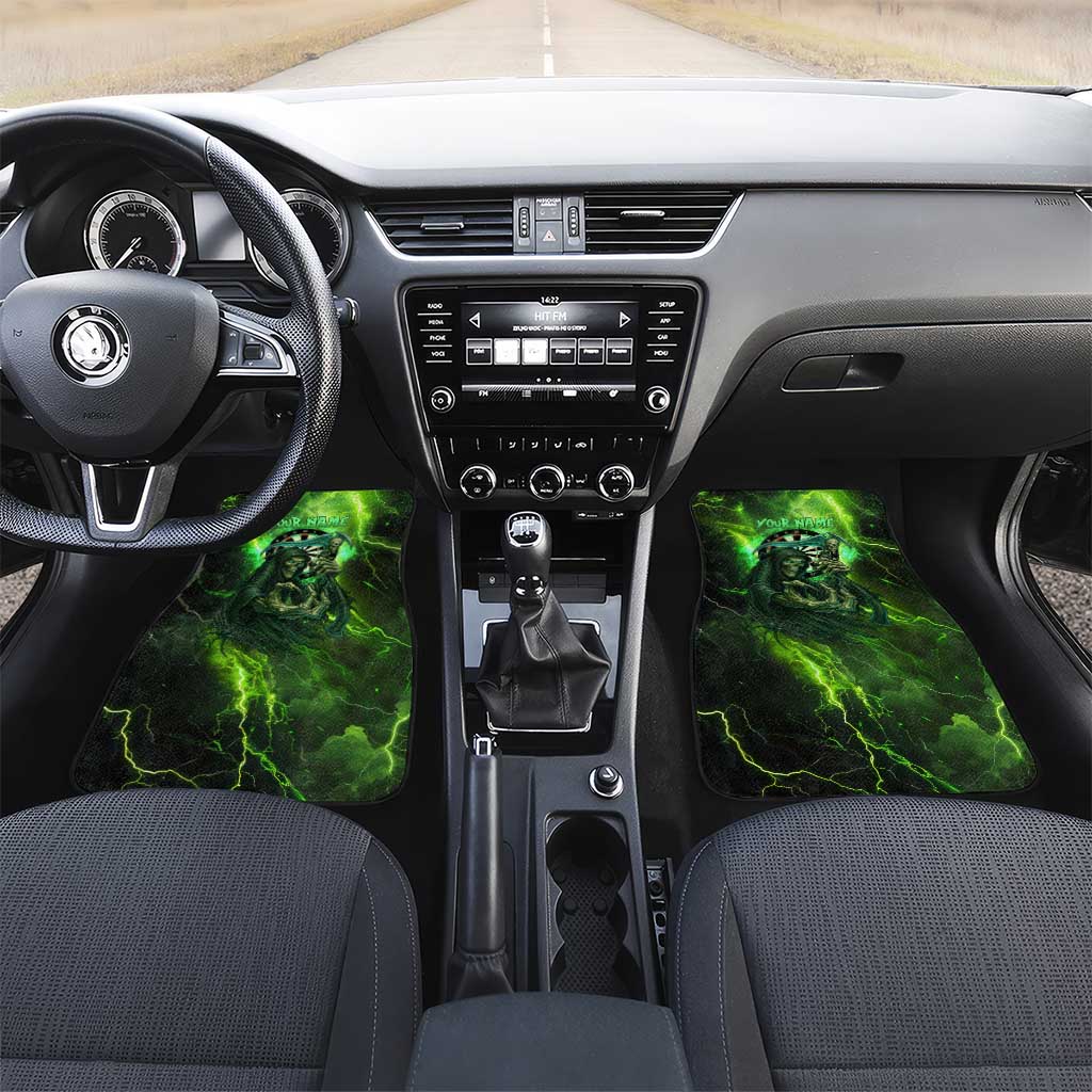 Grim Reaper and Dartboard Darts Car Mats with Green Lightning Background and Custom Team Name - Wonder Print Shop