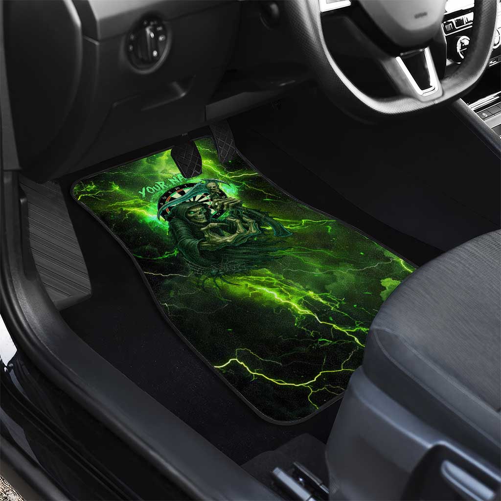 Grim Reaper and Dartboard Darts Car Mats with Green Lightning Background and Custom Team Name - Wonder Print Shop