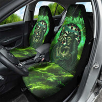 Grim Reaper and Dartboard Darts Car Seat Cover with Green Lightning Background and Custom Team Name - Wonder Print Shop