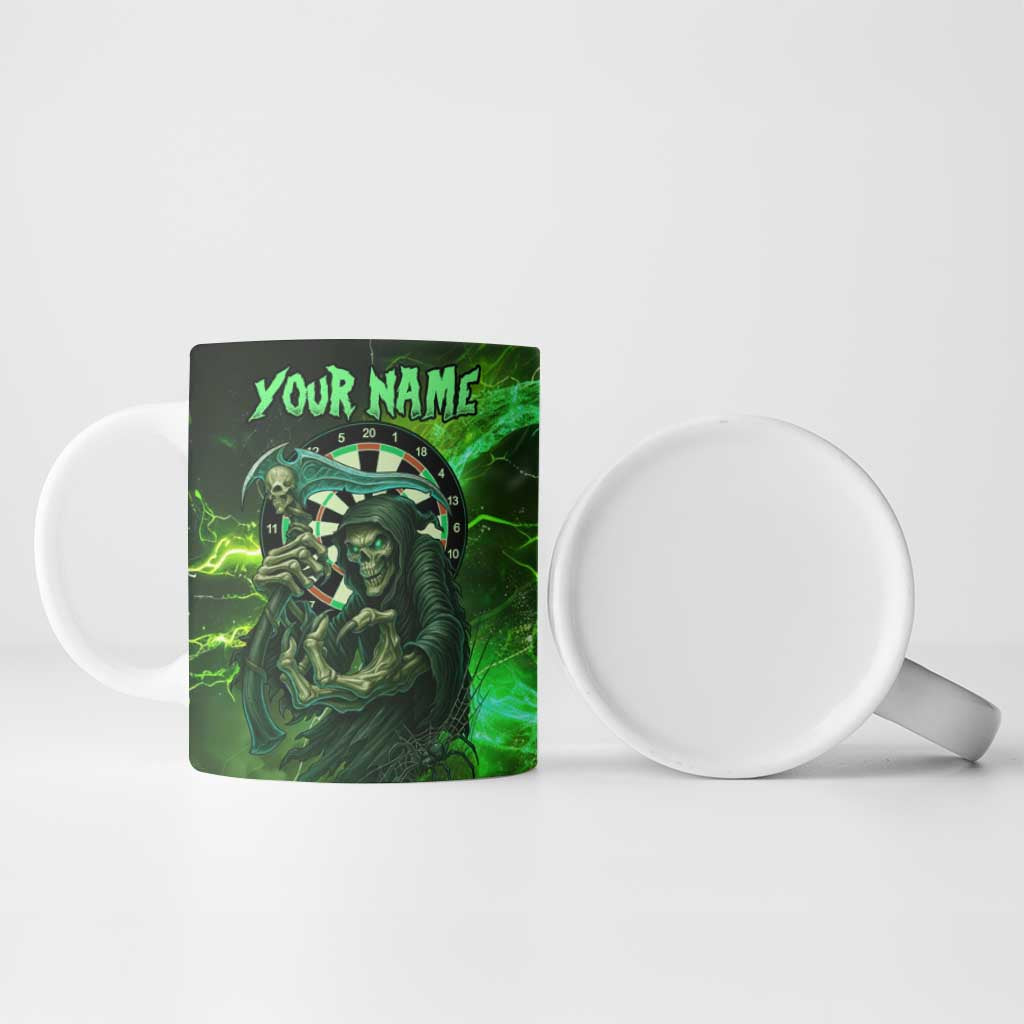 Grim Reaper and Dartboard Darts Ceramic Mug with Green Lightning Background and Custom Team Name - Wonder Print Shop