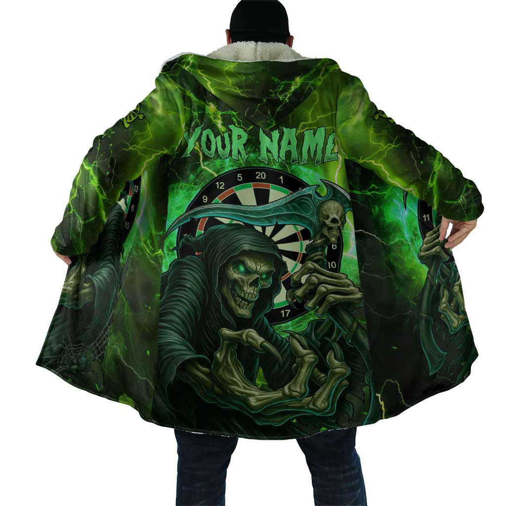 Grim Reaper and Dartboard Darts Cloak with Green Lightning Background and Custom Team Name - Wonder Print Shop