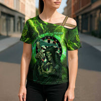 Grim Reaper and Dartboard Darts Cross Shoulder Shirt with Green Lightning Background and Custom Team Name - Wonder Print Shop