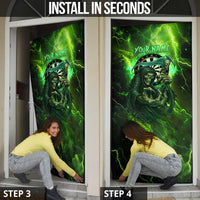Grim Reaper and Dartboard Darts Door Cover with Green Lightning Background and Custom Team Name - Wonder Print Shop