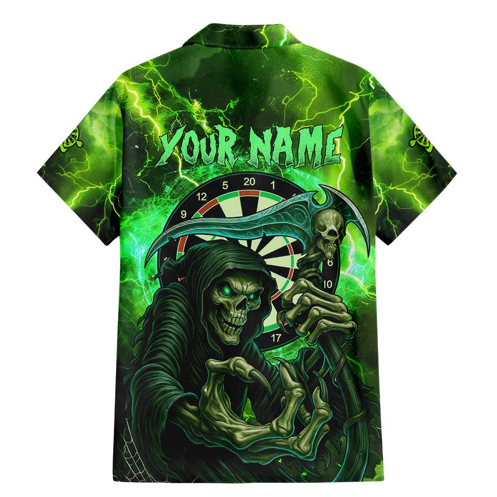 Grim Reaper and Dartboard Darts Family Matching Mermaid Dress and Hawaiian Shirt with Green Lightning Background and Custom Team Name - Wonder Print Shop