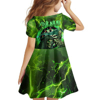 Grim Reaper and Dartboard Darts Family Matching Off Shoulder Maxi Dress and Hawaiian Shirt with Green Lightning Background and Custom Team Name - Wonder Print Shop