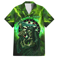 Grim Reaper and Dartboard Darts Family Matching Short Sleeve Bodycon Dress and Hawaiian Shirt with Green Lightning Background and Custom Team Name - Wonder Print Shop