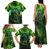 Grim Reaper and Dartboard Darts Family Matching Tank Maxi Dress and Hawaiian Shirt with Green Lightning Background and Custom Team Name - Wonder Print Shop