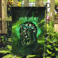 Grim Reaper and Dartboard Darts Garden Flag with Green Lightning Background and Custom Team Name - Wonder Print Shop