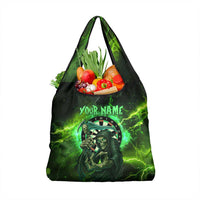 Grim Reaper and Dartboard Darts Grocery Bag with Green Lightning Background and Custom Team Name - Wonder Print Shop