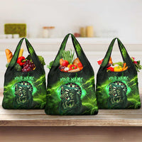 Grim Reaper and Dartboard Darts Grocery Bag with Green Lightning Background and Custom Team Name - Wonder Print Shop