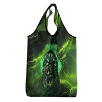 Grim Reaper and Dartboard Darts Grocery Bag with Green Lightning Background and Custom Team Name - Wonder Print Shop