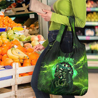 Grim Reaper and Dartboard Darts Grocery Bag with Green Lightning Background and Custom Team Name - Wonder Print Shop