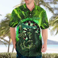 Grim Reaper and Dartboard Darts Hawaiian Shirt with Green Lightning Background and Custom Team Name - Wonder Print Shop