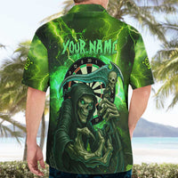 Grim Reaper and Dartboard Darts Hawaiian Shirt with Green Lightning Background and Custom Team Name - Wonder Print Shop
