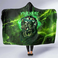 Grim Reaper and Dartboard Darts Hooded Blanket with Green Lightning Background and Custom Team Name - Wonder Print Shop