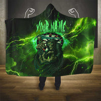 Grim Reaper and Dartboard Darts Hooded Blanket with Green Lightning Background and Custom Team Name - Wonder Print Shop