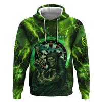 Grim Reaper and Dartboard Darts Hoodie with Green Lightning Background and Custom Team Name - Wonder Print Shop