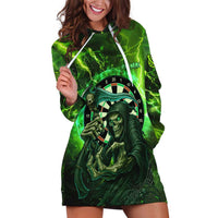 Grim Reaper and Dartboard Darts Hoodie Dress with Green Lightning Background and Custom Team Name - Wonder Print Shop