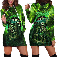 Grim Reaper and Dartboard Darts Hoodie Dress with Green Lightning Background and Custom Team Name - Wonder Print Shop