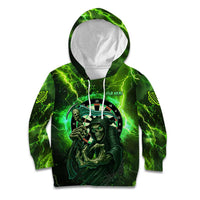 Grim Reaper and Dartboard Darts Kid Hoodie with Green Lightning Background and Custom Team Name - Wonder Print Shop