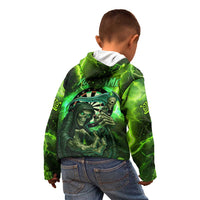 Grim Reaper and Dartboard Darts Kid Hoodie with Green Lightning Background and Custom Team Name - Wonder Print Shop