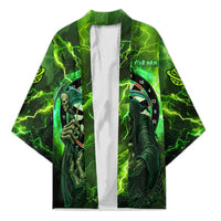 Grim Reaper and Dartboard Darts Kimono with Green Lightning Background and Custom Team Name - Wonder Print Shop
