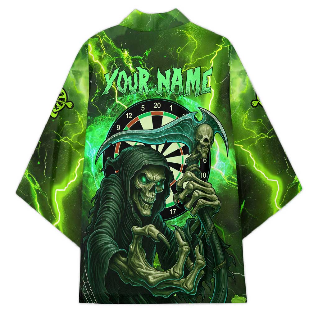 Grim Reaper and Dartboard Darts Kimono with Green Lightning Background and Custom Team Name - Wonder Print Shop