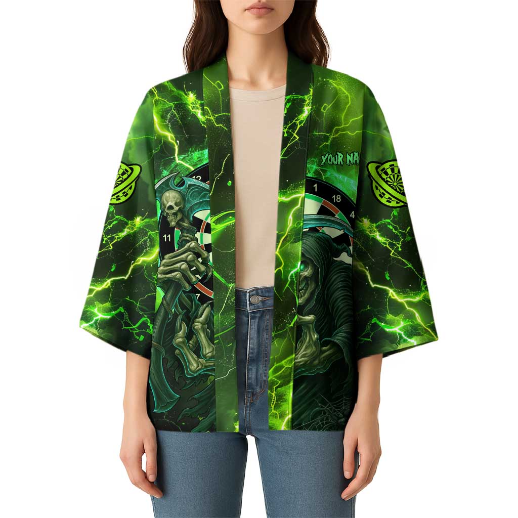 Grim Reaper and Dartboard Darts Kimono with Green Lightning Background and Custom Team Name - Wonder Print Shop