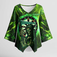 Grim Reaper and Dartboard Darts Kimono Sleeve Blouse with Green Lightning Background and Custom Team Name - Wonder Print Shop