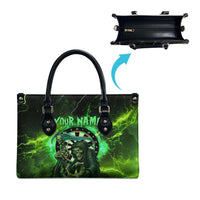 Grim Reaper and Dartboard Darts Leather Bag with Green Lightning Background and Custom Team Name - Wonder Print Shop