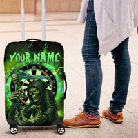 Grim Reaper and Dartboard Darts Luggage Cover with Green Lightning Background and Custom Team Name - Wonder Print Shop